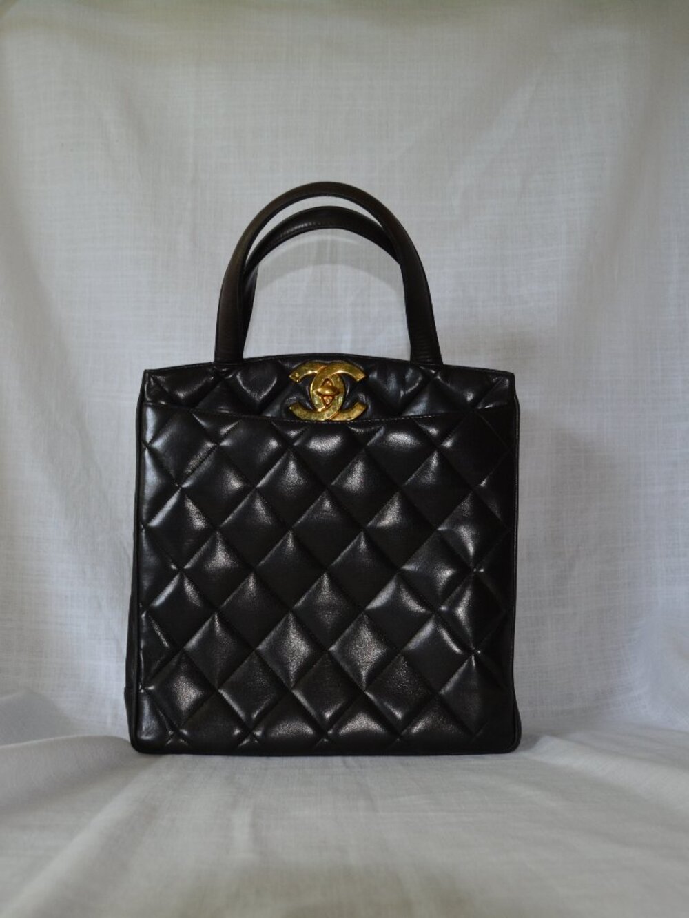 Vintage Chanel Quilted Caviar Leather Turnlock Tote